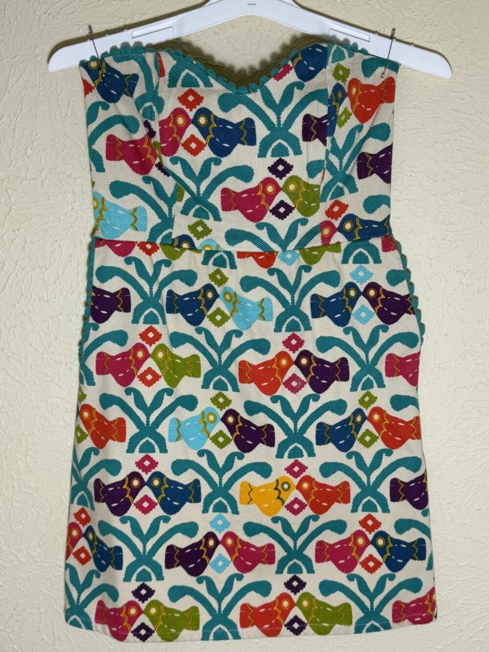 Judith March Strapless Sweetheart Neck, Bright Fiesta Print Dress, Size Large